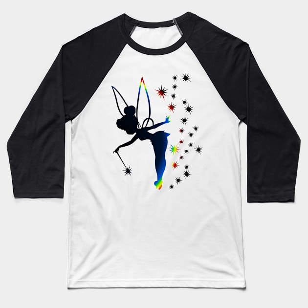 Rainbow Tinkerbell Sillhouette Baseball T-Shirt by ijsw